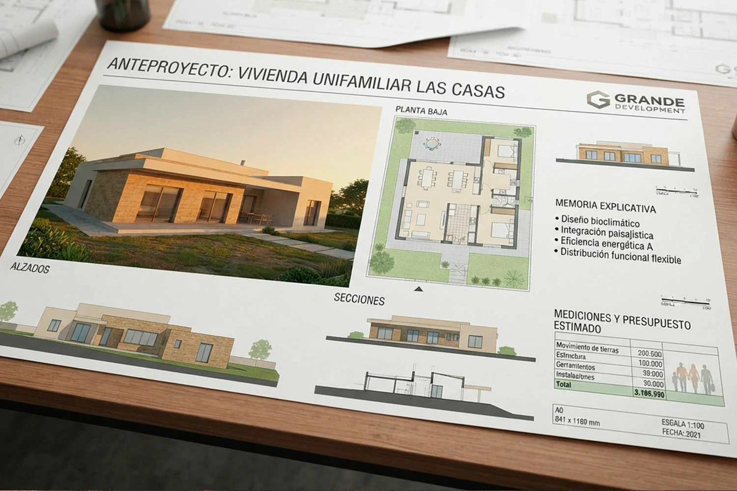 Renders o planos del anteproyecto de la vivienda unifamiliar Las Casas.