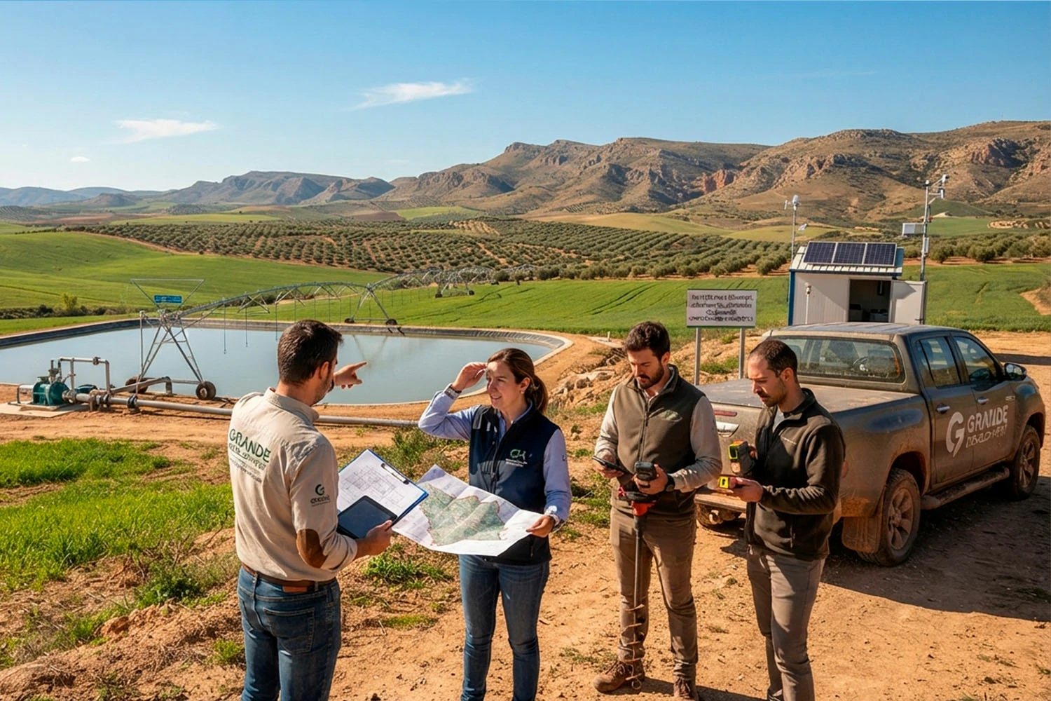 Infraestructuras agrícolas e instalaciones hidráulicas en los terrenos de la Finca Peñarroya.