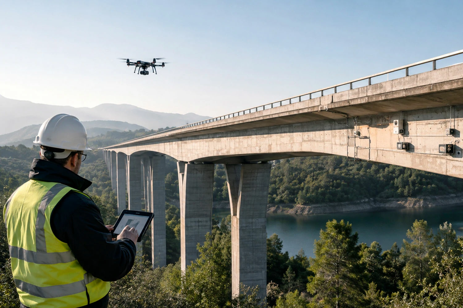 Inspección predictiva de un puente mediante sensores, dron y herramientas digitales de análisis.