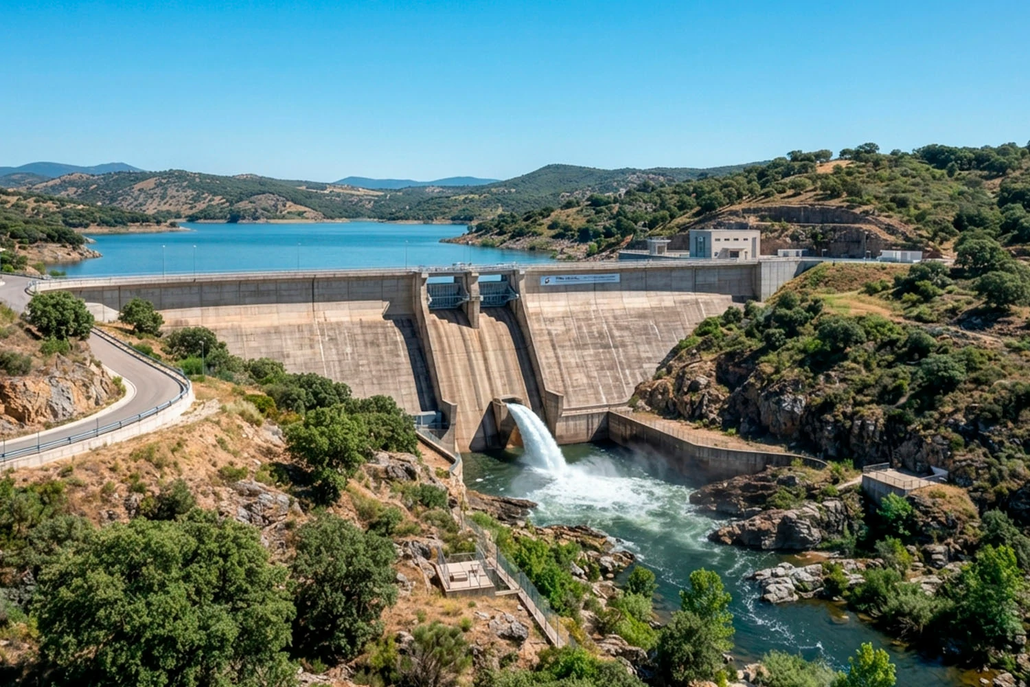Infraestructura hidráulica de la presa Malagón durante los trabajos de análisis técnico y redacción de normas de explotación.