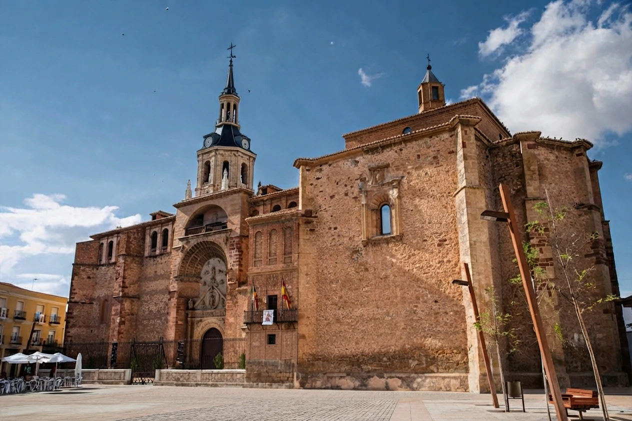 Vista exterior de la arquitectura y fachada de la Iglesia de la Asunción en Manzanares.
